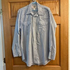 Ruddock Western Shirt Mens 16 1/2 34 L Large Blue Stripes Pearl Snap Rodeo USA